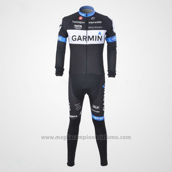 2011 Abbigliamento Ciclismo Garmin Cervelo Bianco e Nero Manica Lunga e Salopette